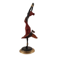 Vintage Hand Cast Bronze Statue of a Dancing African Woman in Red Dress