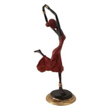 Vintage Hand Cast Bronze Statue of a Dancing African Woman in Red Dress