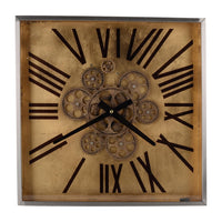 Golden Gears Roman Numeral Square Wall Clock