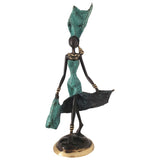 West African Vintage Hand Cast Bronze Figurine an African Dancer in Turquoise