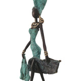 West African Vintage Hand Cast Bronze Figurine an African Dancer in Turquoise