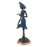 Vintage Bronze Statue of an African Woman in a Midnight Blue Dress Reading a Book