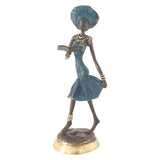 Vintage Bronze Statue of an African Woman in a Midnight Blue Dress Reading a Book