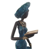 Vintage Bronze Statue of an African Woman in a Midnight Blue Dress Reading a Book