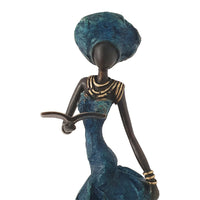 Vintage Bronze Statue of an African Woman in a Midnight Blue Dress Reading a Book