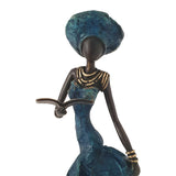 Vintage Bronze Statue of an African Woman in a Midnight Blue Dress Reading a Book