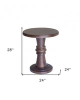 Rustic Warm Brown Turned Pedestal End Table