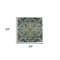 29" Blue and Aqua Medallion Wood Plank Wall Art