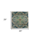 29" Blue and Aqua Medallion Wood Plank Wall Art