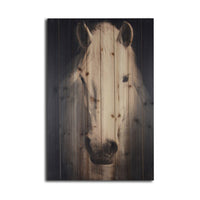 White Horse with Black Background Wood Plank Wall Art