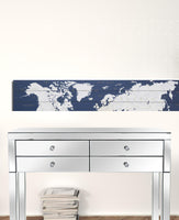 Blue and White World Map Wood Plank Wall Art