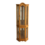 Golden Oak Scallop Top Lighted Corner Curio Cabinet