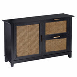 Black and Cane Bamboo Accent Storage Cabinet