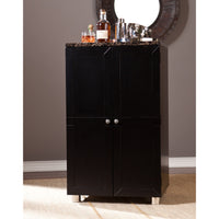 Metro Black Wood and Marble Bar Cabinet