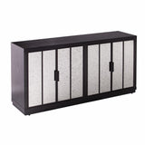 Dramatic Glam Black and Mirror Four Door Storage Cabinet