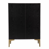 Modern Rustic Black Gold and Faux Rattan Bar Cabinet