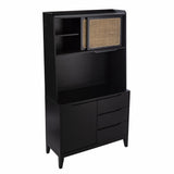 Rustic Black and Light Bamboo Tall Buffet Cabinet