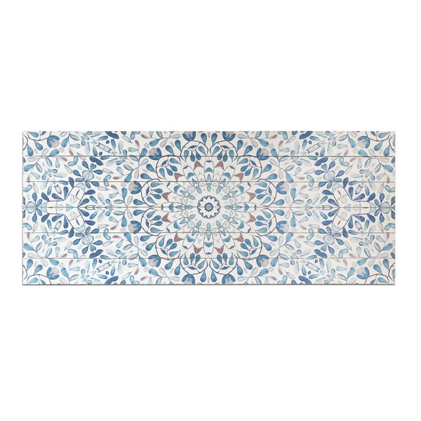 Shades of Blue Ornate Floral Wood Plank Wall Art