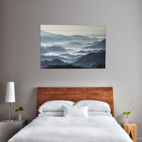 Mysteriously Misty Blue Mountains Wood Plank Wall Art