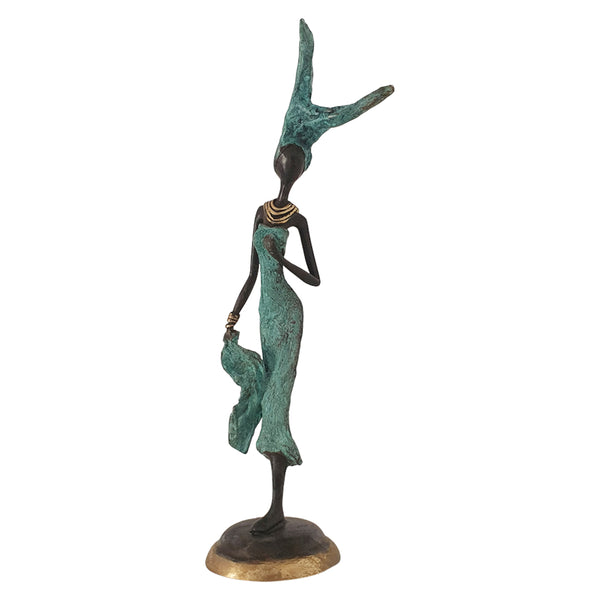 Bronze Figurine of an African Woman Attired in Turquoise