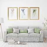 Set of Three Blue Green Brown Jellyfish Framed Wall Art Set