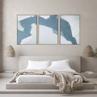 Set of Three Blues and Grays Abstract Framed Canvas Wall Art
