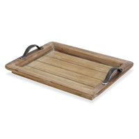Wooden Paneled Tray with Metal Handles