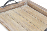 Wooden Paneled Tray with Metal Handles