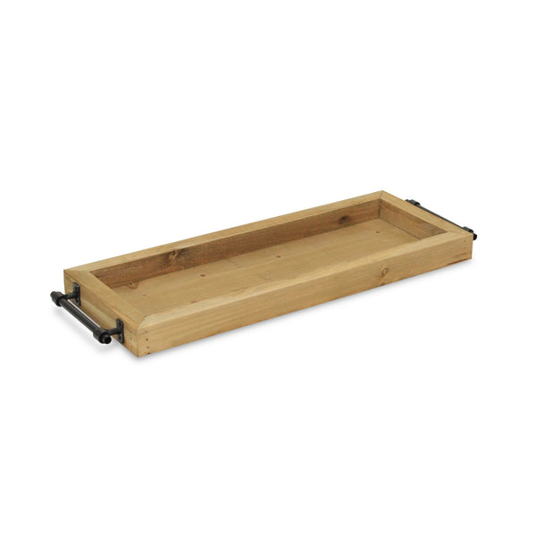 Long Wood Tray with Metal Handles