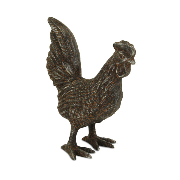 Rustic Gray Cast Iron Rooster Sculpture