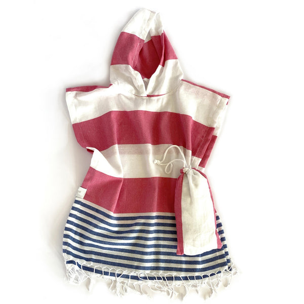 Navy Blue Red and White Striped Design Poncho Towel