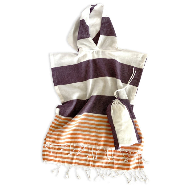 Dark Purple Orange and White Striped Design Poncho Towel