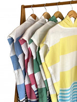 Yellow Aqua and White Striped Design Poncho Towel