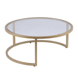 Set of Two Gold Glass Round Nested Coffee Tables