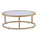 Set of Two Gold Glass Round Nested Coffee Tables