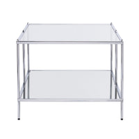 42" Chrome Glass And Metal Rectangular Mirrored Coffee Table