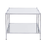 42" Chrome Glass And Metal Rectangular Mirrored Coffee Table