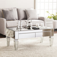 41" Silver Glam Mirrored Glass  Rectangular Mirrored Coffee Table