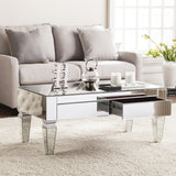 41" Silver Glam Mirrored Glass  Rectangular Mirrored Coffee Table