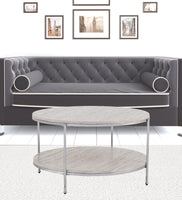 33" Chrome Faux Marble And Metal Round Coffee Table