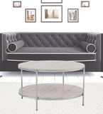 33" Chrome Faux Marble And Metal Round Coffee Table