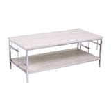 47" Chrome And White Faux Marble Rectangular Coffee Table