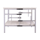 47" Chrome And White Faux Marble Rectangular Coffee Table