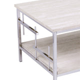 47" Chrome And White Faux Marble Rectangular Coffee Table