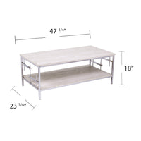 47" Chrome And White Faux Marble Rectangular Coffee Table