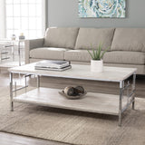 47" Chrome And White Faux Marble Rectangular Coffee Table