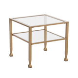 21" Gold Glass And Metal Square Coffee Table