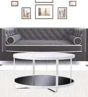 32" White Glass And Metal Two Tier Round Coffee Table