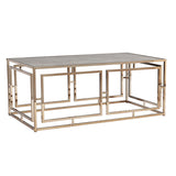 44" Champagne Glass And Metal Rectangular Coffee Table