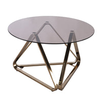 31" Champagne Glass And Metal Round Coffee Table